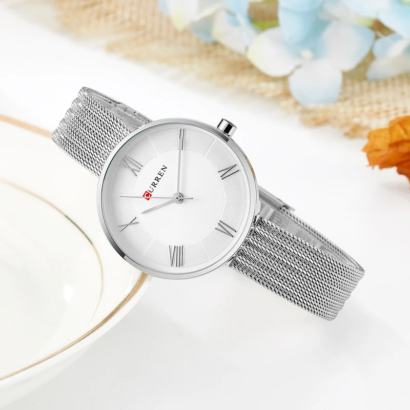 CURREN 9020 Small Dial Quartz Watch for Ladies, Waterproof Elegant Mesh Strap Fashion Wristwatch view 3