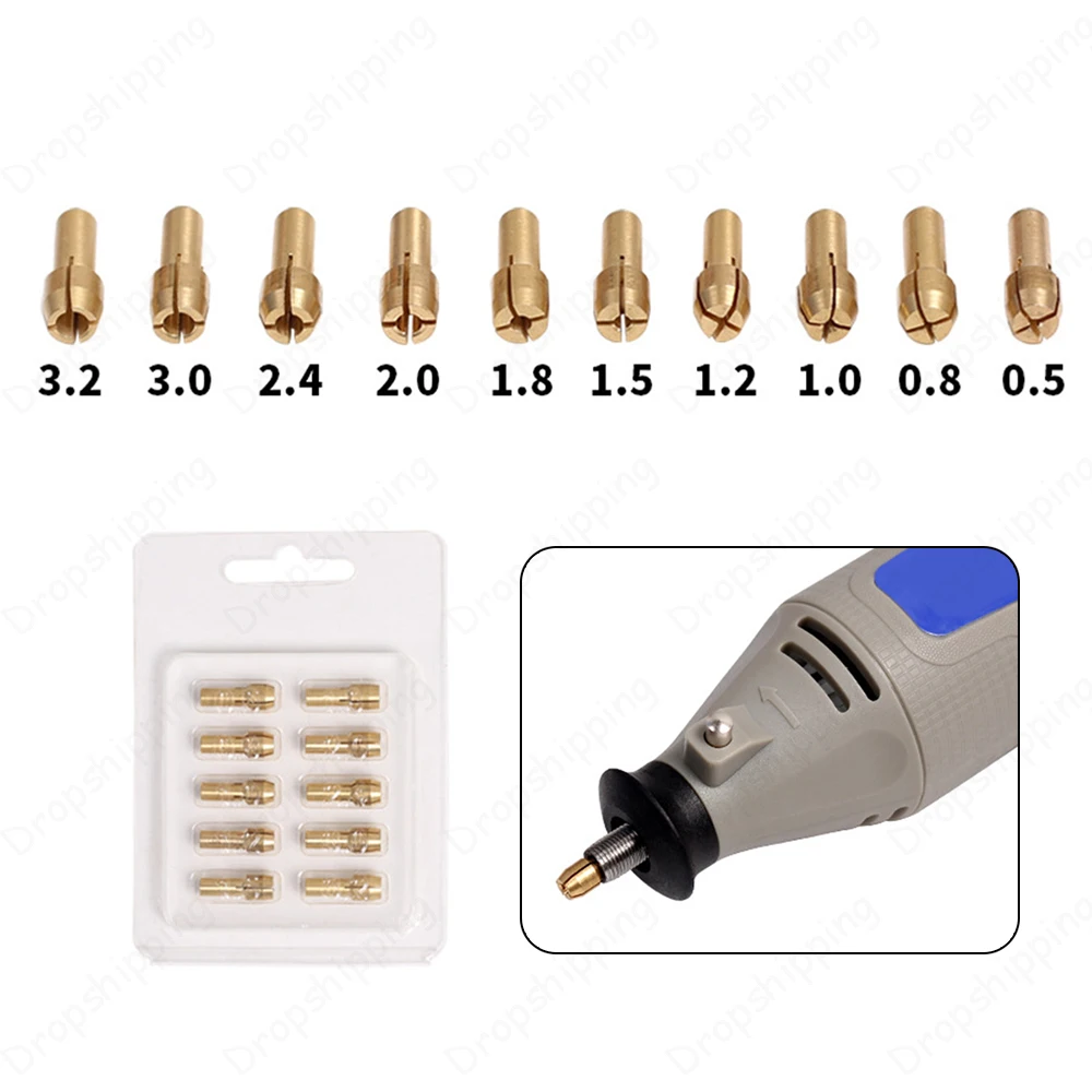 10PCS/Set Mini Drill Chucks Adapter 0.5-3.2mm Dremel Mini Drill Chucks Chuck Adapter Micro Collet Brass For Power Rotary Tool