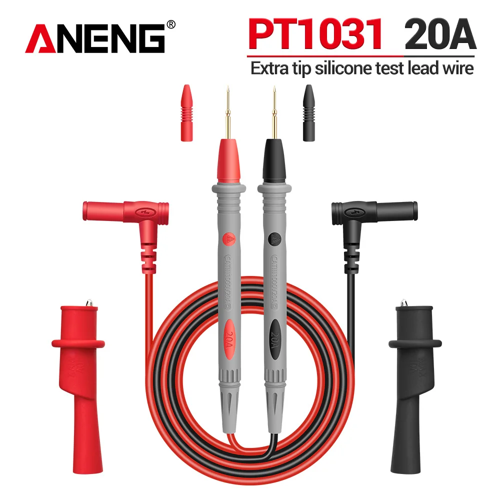 

Комплект тестовых проводов для мультиметра ANENG PT1031: золотистые наконечники, острые игольчатые щупы, 20А, 1000В, прочные провода, аксессуары, инструменты