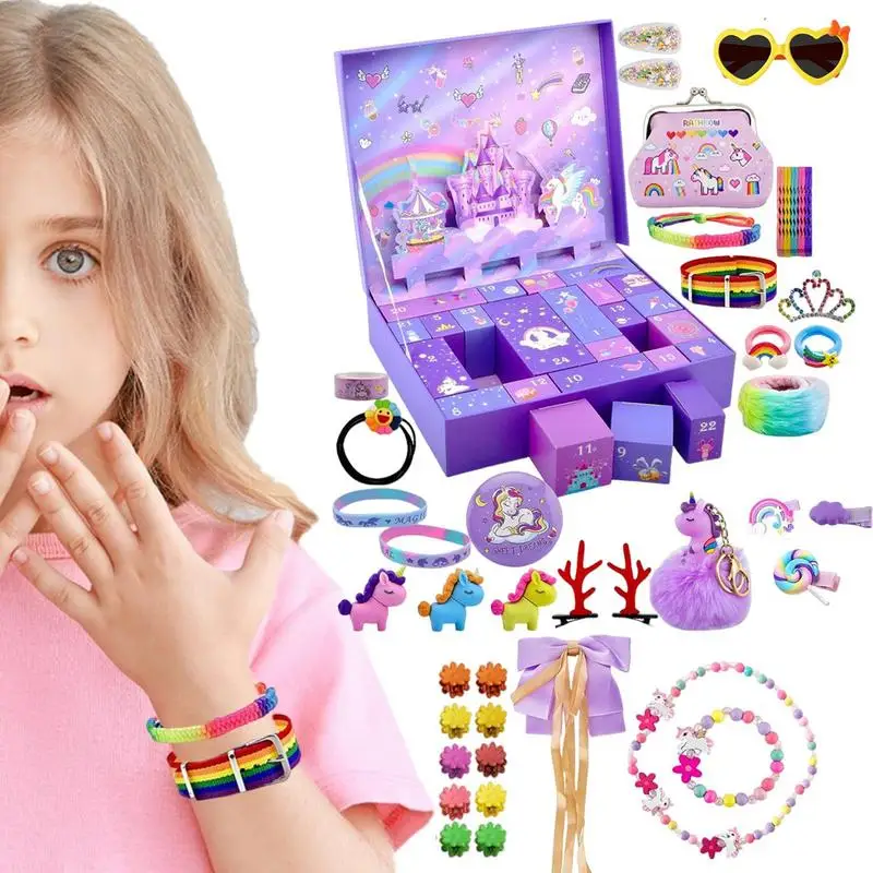 Princess Pretend Makeup Set 24 Days Christmas Advent Calendar Box Jewelry CuteUnicorn Toys Christmas Snowman Elk For Girls Gift