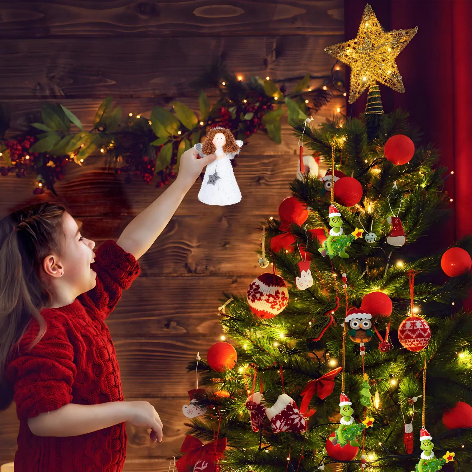 

Xmas Tree Decoration Angel Topper Christmas Holiday Ornament Festive Treetop for Home Party Festival Decor