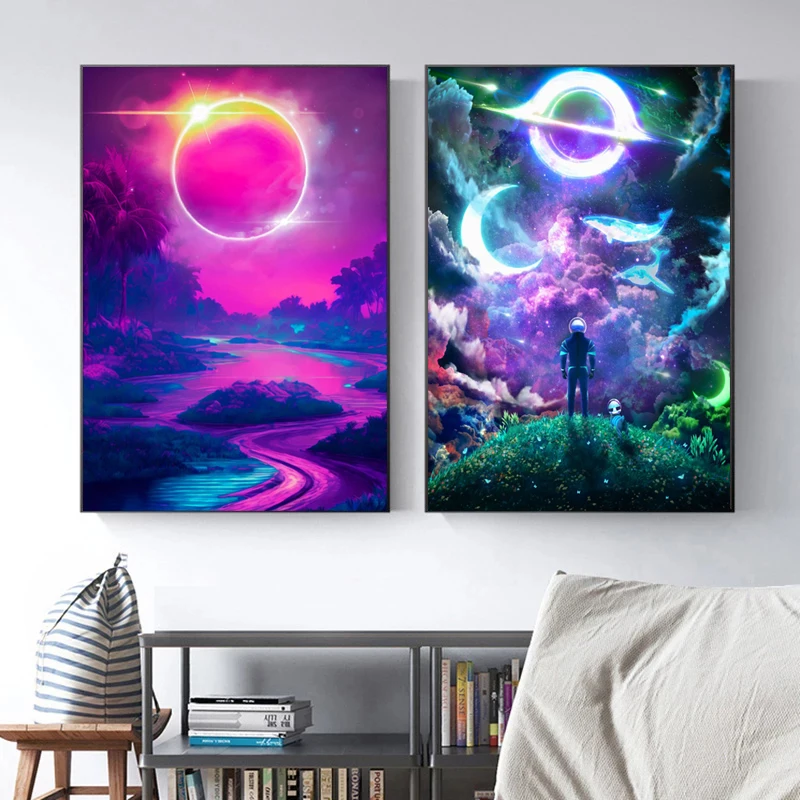 DIY Oil Painting By Numbers The Neon Dream Modern Fantasy of Space Handpainted Art Wall Bedroom Living Room Home Decors Gift