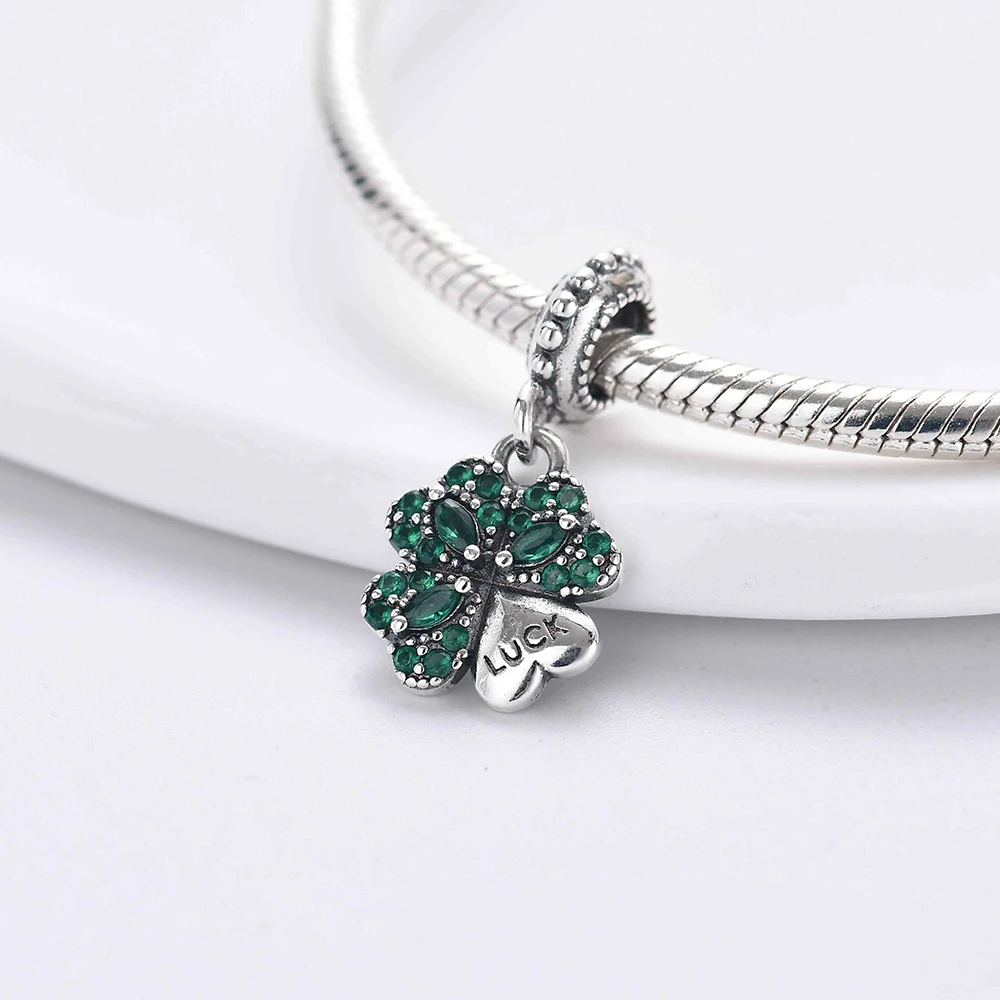 New 925 Sterling Silver Four-leaf Clover Lucky Grass Pendant Bead Diy Fit Original Pandora Charm Bracelet Women Fashion Jewelry