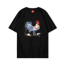 Fashion Embroidery T Shirt Men Women Harajuku T Shirt Casual Short Sleeve Cotton Summer Tops Cock Rooster Youth Couple Unisex