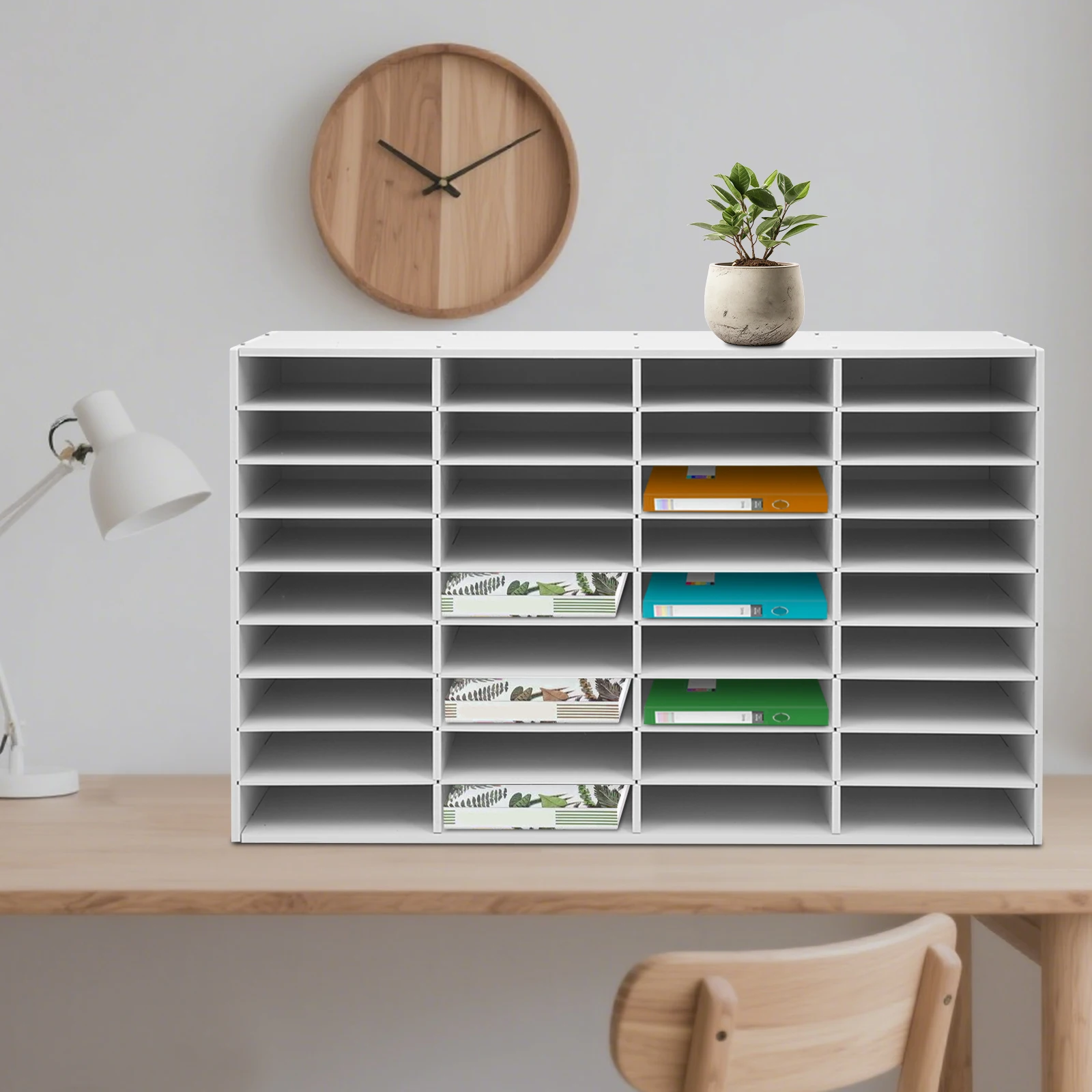 

Настольный органайзер для файлов на 36 отделений, белый: современный вместительный держатель для документов и сортировщик почты для офиса, выдерживающий нагрузку до 80 кг