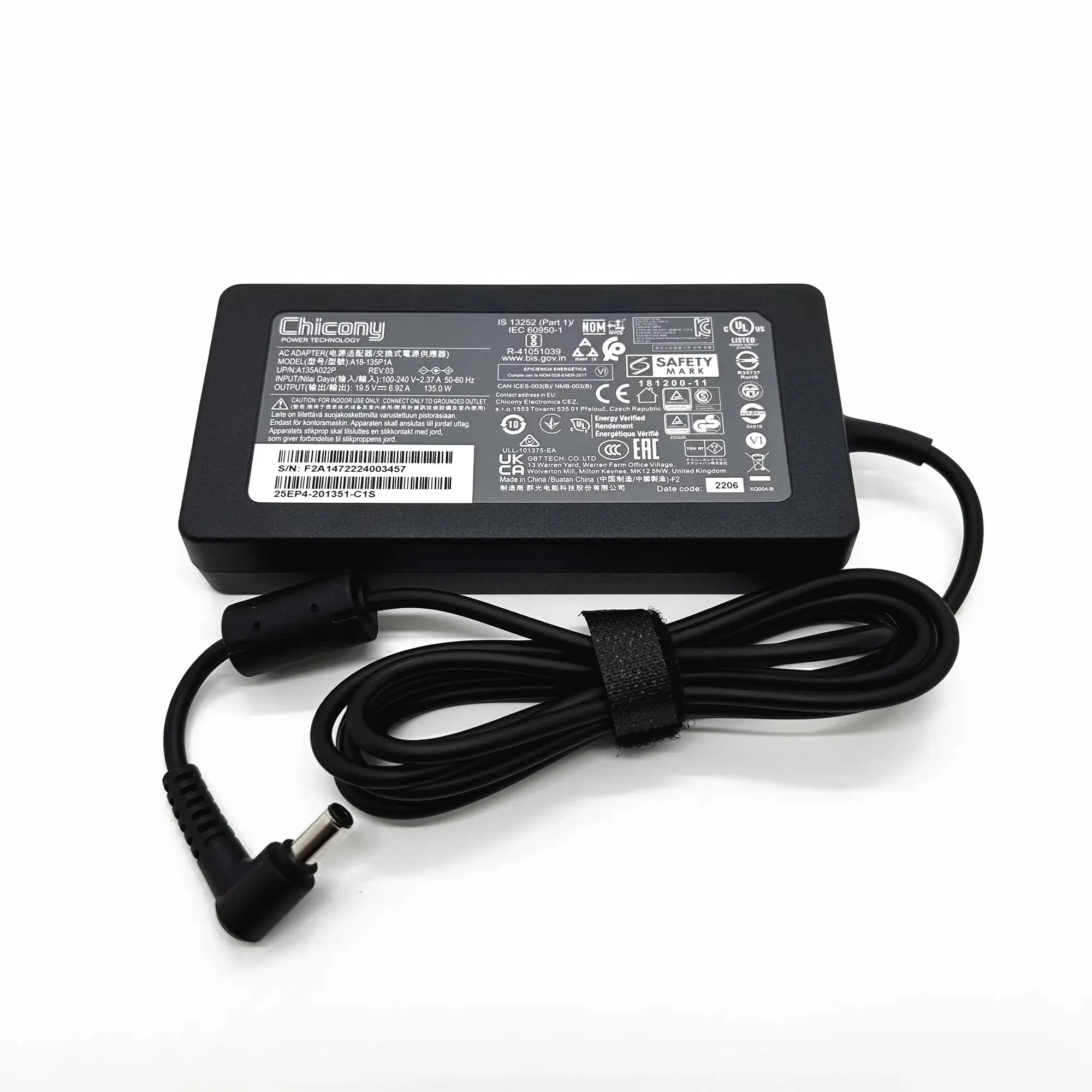 

Оригинальное зарядное устройство переменного тока A18-135P1A A135A022P Chicony 19,5 В 6,92 А 135 Вт 5,5x2,5 мм для блока питания ноутбука MSI, оригинальный OEM