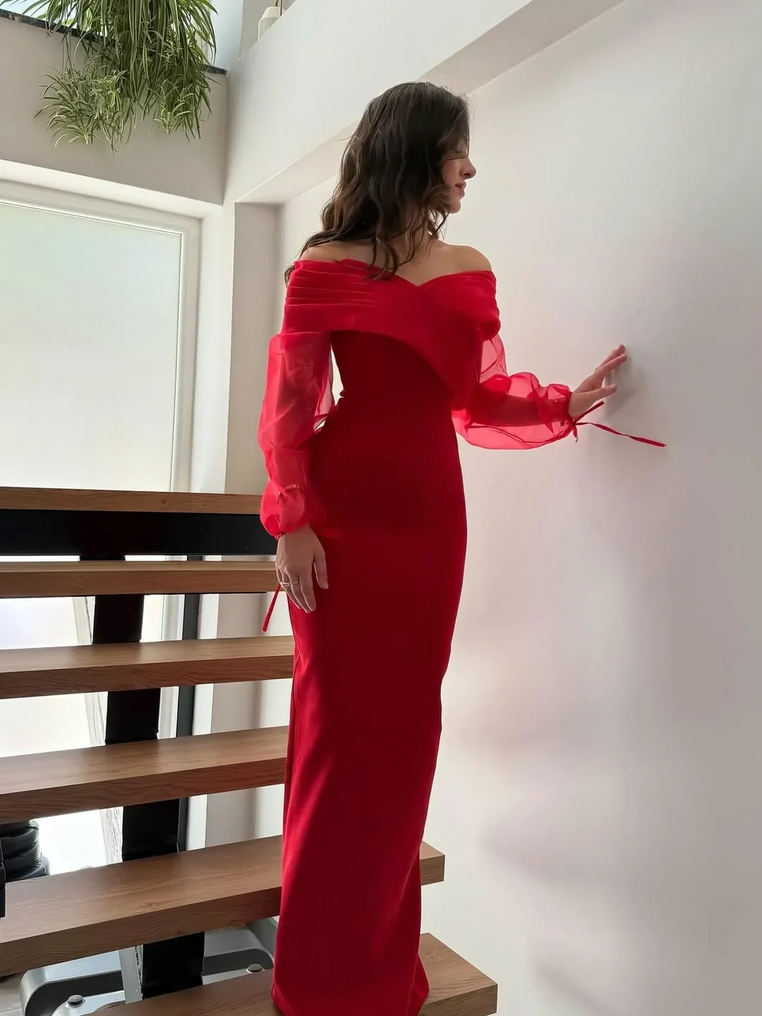 

Dubai Elegant Luxurious Party Dresses Red Chiffon Prom Gown Floor-Length vestidos elegantes mujer para fiesta de noche 2025
