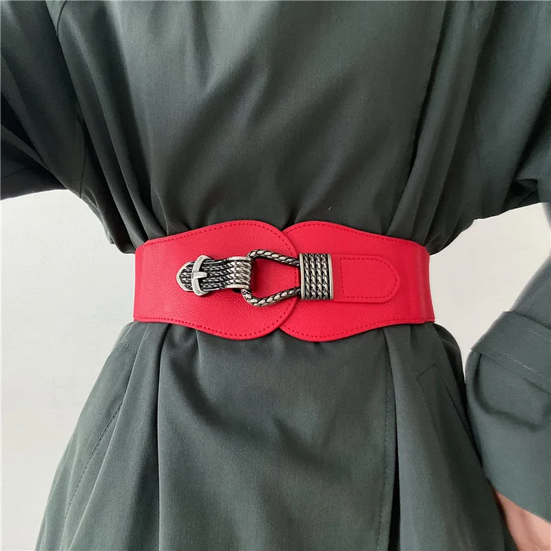 Di lusso Cummerbunds dell'annata grande falso pin fibbia Decorativa Abiti cummerbund largo della cinghia del Pannello Esterno del Rivestimento Larga Cintura Cintura Elastica Delle Donne