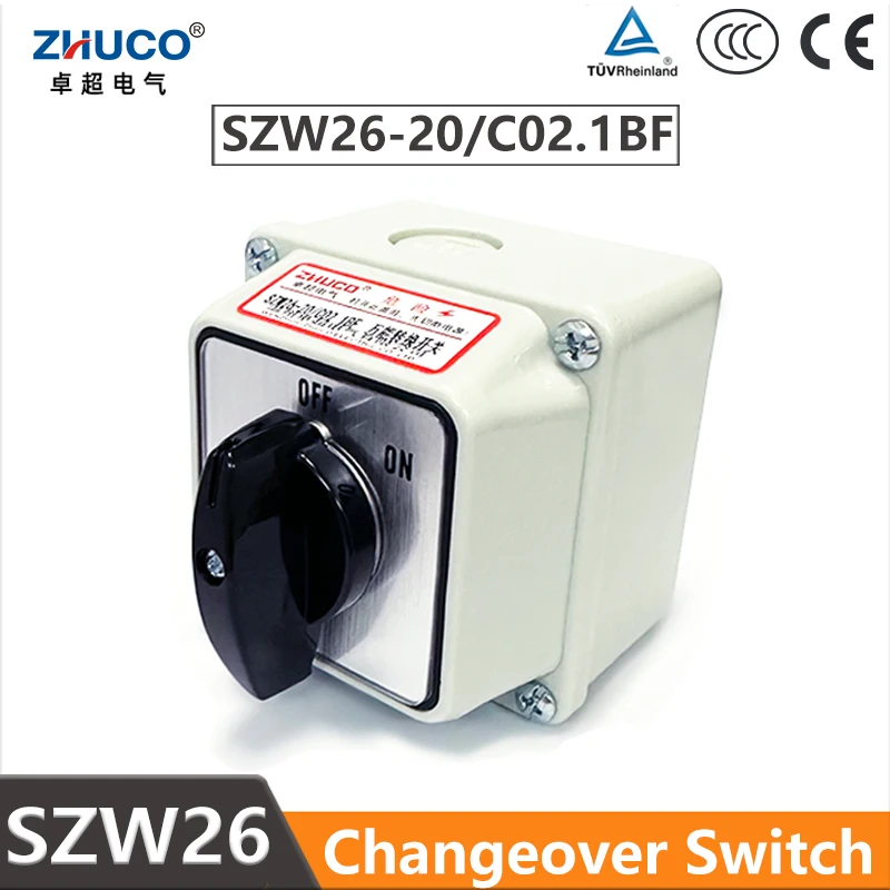 

ZHUCO SZW26/LW26-20 20A 2 Position 4 Screw OFF ON Selector Changeover Rotary Cam Switch With Waterproof Sealed Box