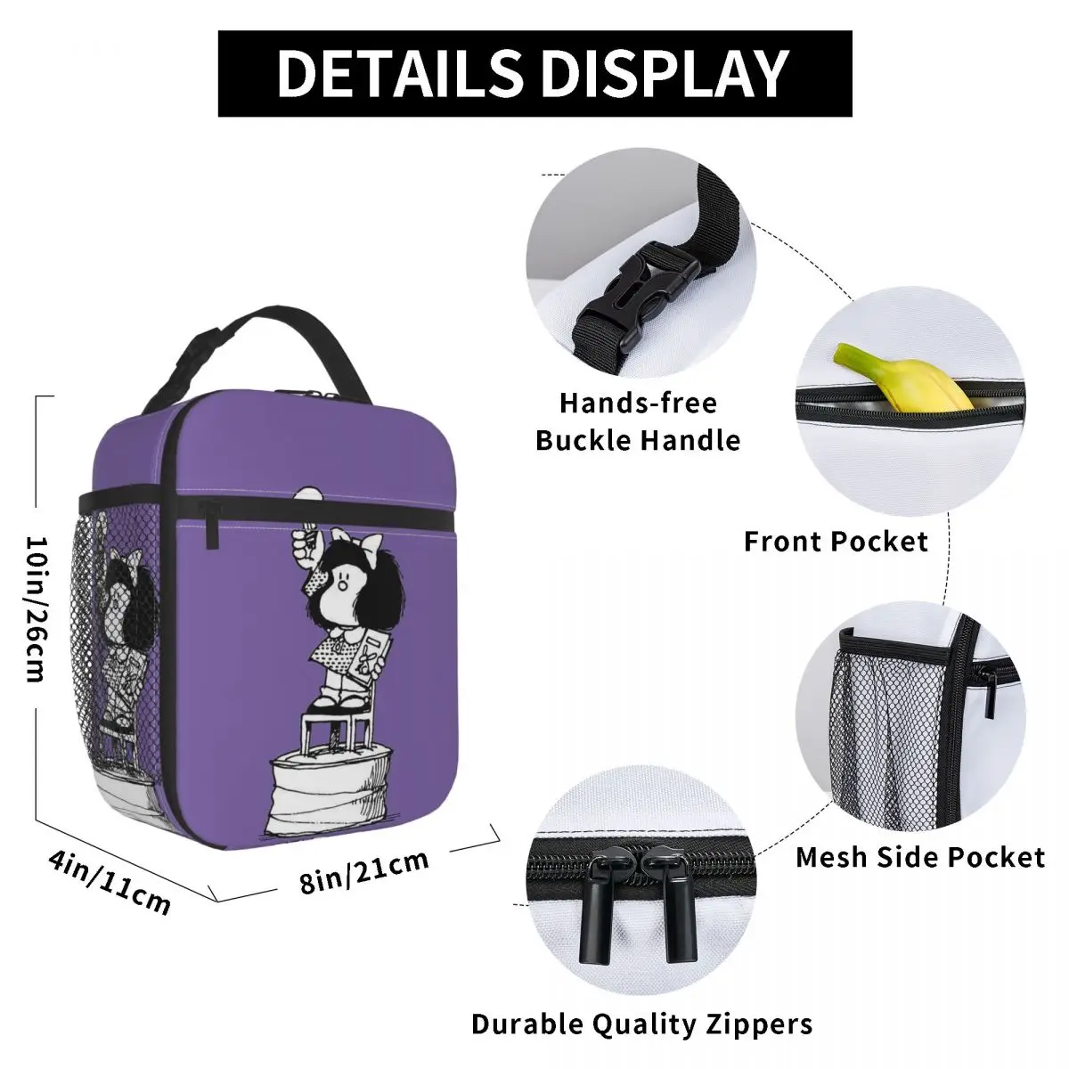 Happy Mafalda Manga Quino Comic Insulated Lunch Bag for Women Office Cooler Thermal Food Box Tote Portable Lunch Boxes Container