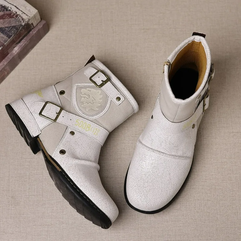 Men Boots Luxury Handmade Men Ankle Boots Metal Buckle Zipper Motorcycle Boots Outdoor Plus Size 39-48 Punk Bottines 2026