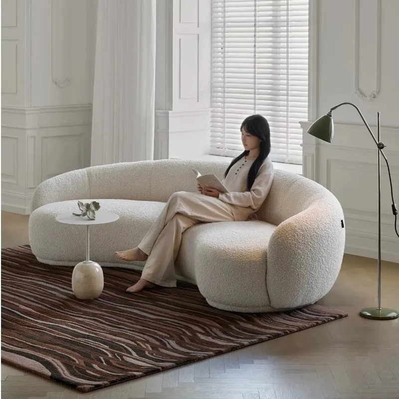 Curved sofa upholstered sofa modern simple wooden frame sofa for living room