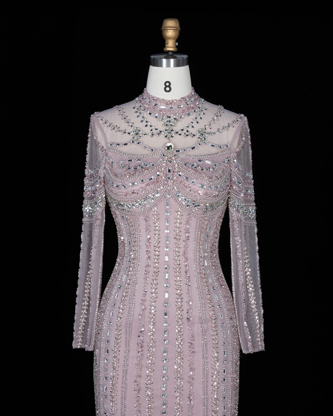 Sharon Said Abendkleid Elegantes Meerjungfrauenkleid mit hohem Halsausschnitt, Tüll, langen Ärmeln, Kristallen, Dubai, formelle Party, Hochzeitskleider SS195, maßgeschneidert – Detail 15