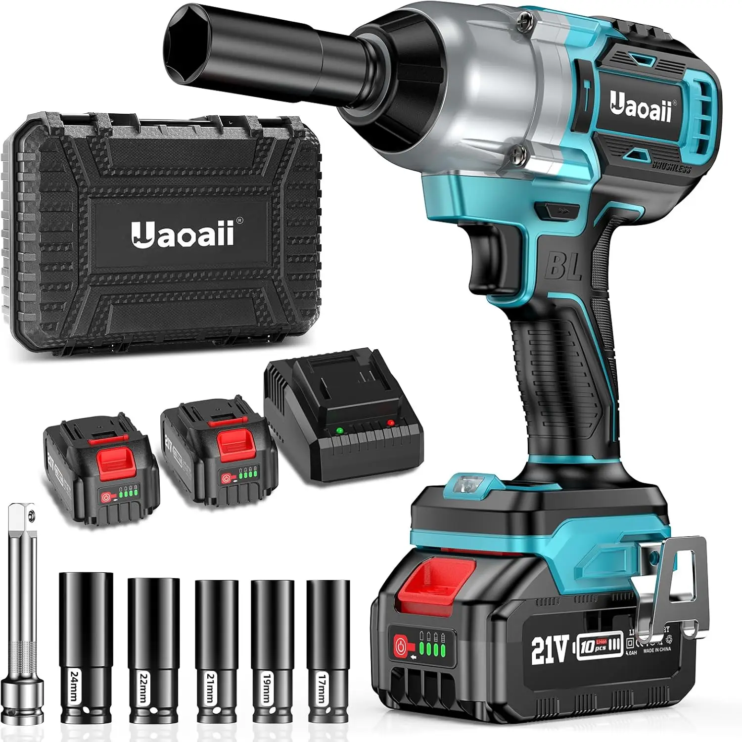 

Cordless Impact Wrench 800Nm(590ft-lbs), 1/2 Battery Impact Gun Power Wrench w/ 2x 4.0Ah Batteries & Fast Charger, Sockets, Stor