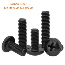 5~100pcs Black Carbon Steel Cross Large Flat Head Screws Mushroom Head Screws M2 M2.5 M3 M4 M5 M6