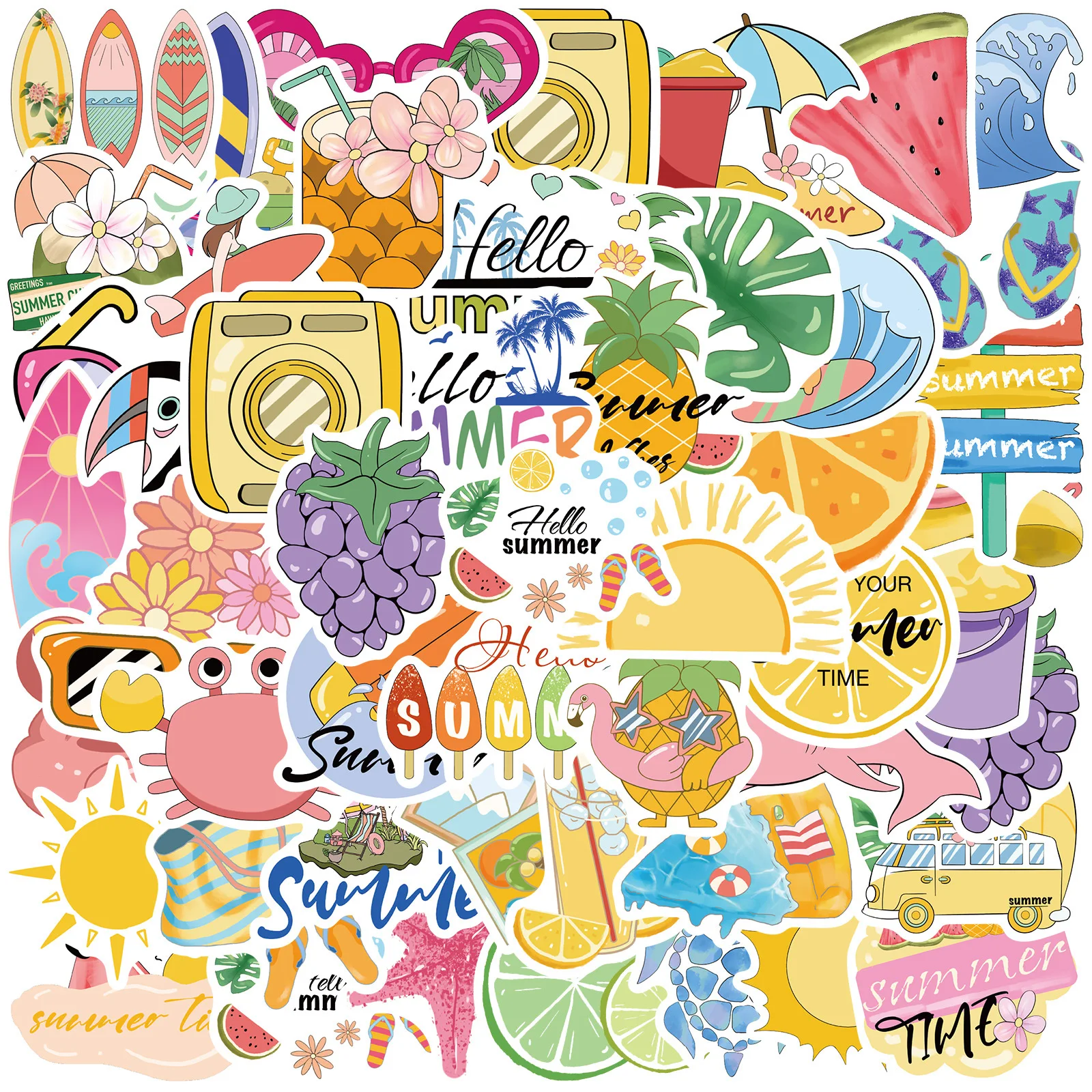 50 PZ Nuova Estate Fresco Doodle Adesivi Del Fumetto Sveglio Divertimento Decalcomania Giocattolo Per Bambini Regali FAI DA TE Tazza di Acqua Chitarra Diario Scrivania Bici