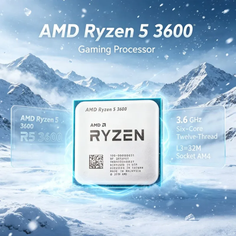 Processeur AMD Ryzen 5 3600 six cœurs, 12 threads, 32 Mo de cache L3, 65 W, socket AM4, CPU de bureau