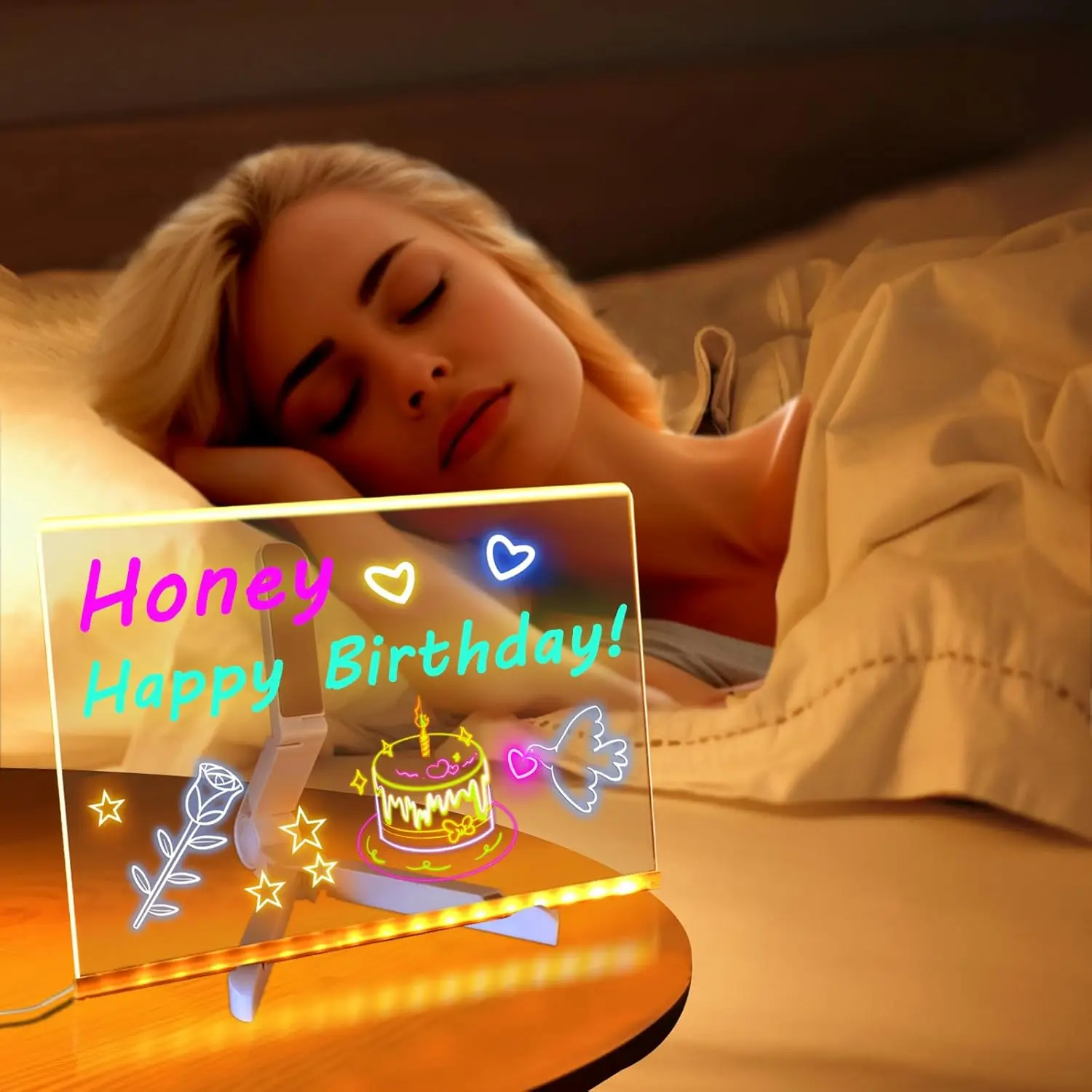 LED Note Board With Night Light Colorful 7 Pens DIY Acrylic Message Board Children‘s Drawing Board For Kids Birthday Gift