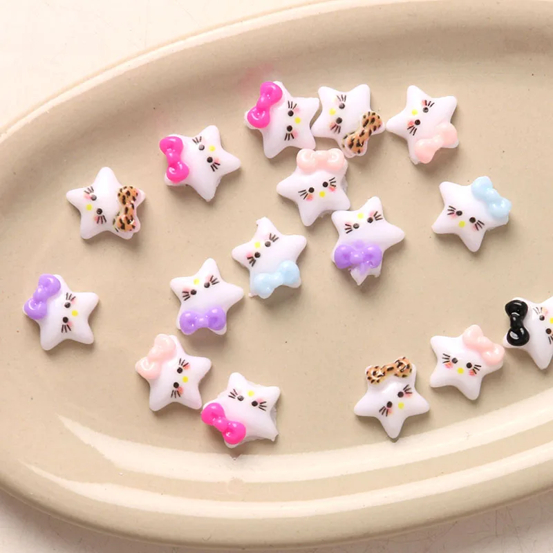 20pcs Cute Star Series Bow Resin Nail Charms Beauty Resin Flatback Cabochon Nail Art Decoration DIY Resin Nail Accessories