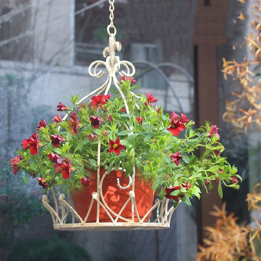 Hanging Wrought Iron Flower Stand Hanging Basket Indoor Simple Balcony Rack Outdoor Garden Courtyard Succulent Flower Pot Rack