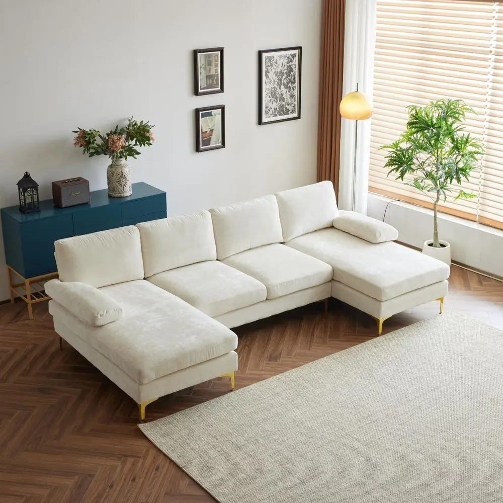 

Convertible Sectional Sofa 110 UShape Sofa Couch 4Seat Couch with Chaise ChenilleFabric Upholstered for Living Room, Apartment,