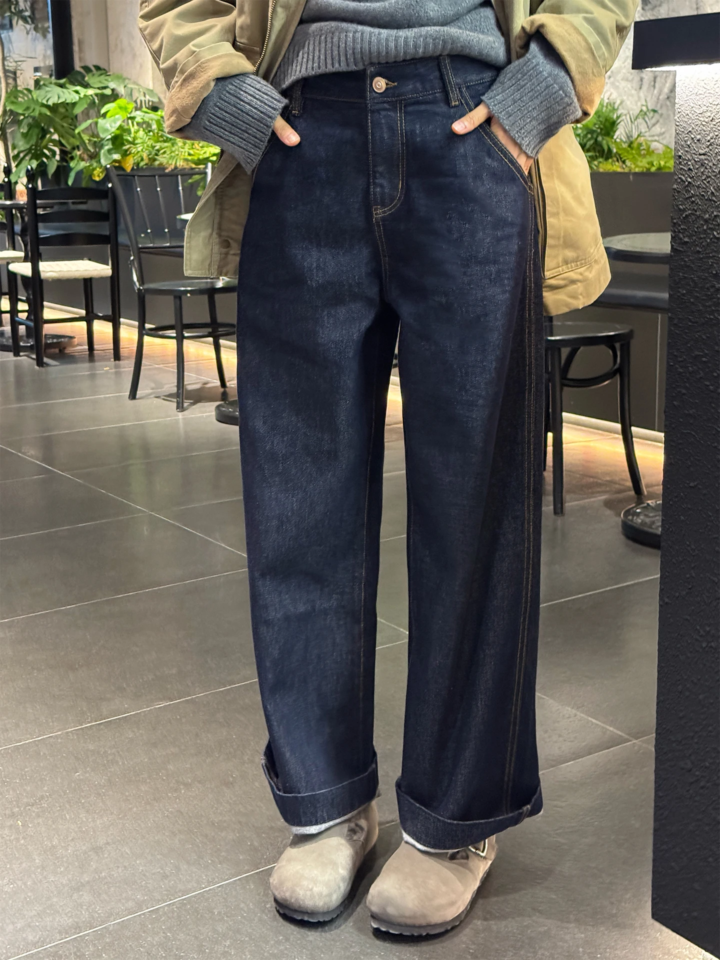 

Классические винтажные джинсы из чистого хлопка с прямыми штанинами, женские, стройнящие, длинные брюки, весенняя новинка, для повседневной носки