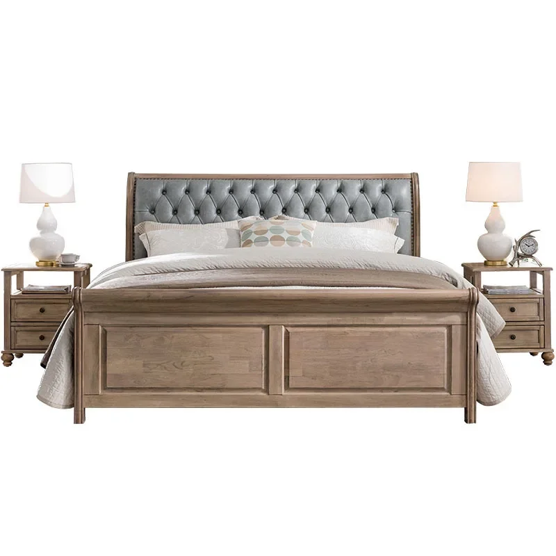 

Light luxury solid wood master bedroom 1.8 meters bed, retro simple princess bed soft cushion double bed wedding bed