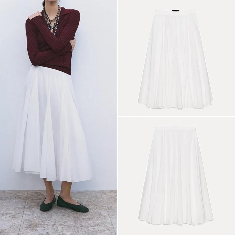 

Ele Gentle Long Skirt Spring New Women's Simple Series Soft Color Polyester Fiber Midi Skirt Z Brand Gown