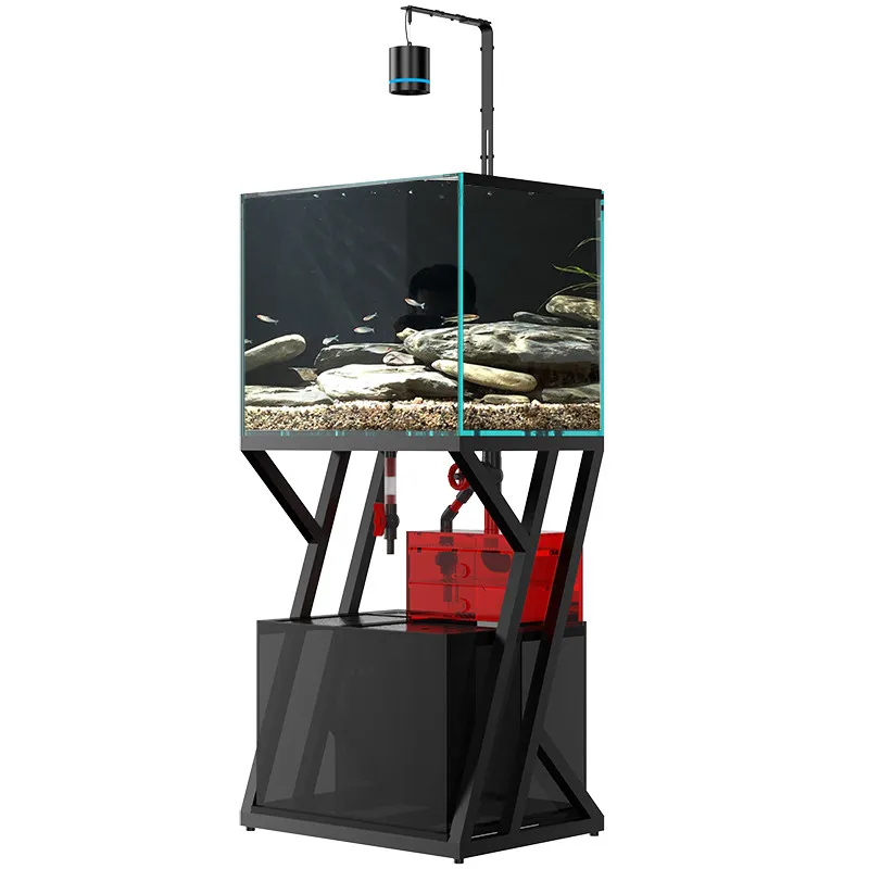 

Аквариум для золотых рыбок с нижним фильтром, ультрапрозрачное стекло, полный комплект для дома и гостиной, с ландшафтным дизайном, экологический, настраиваемый, в коробке