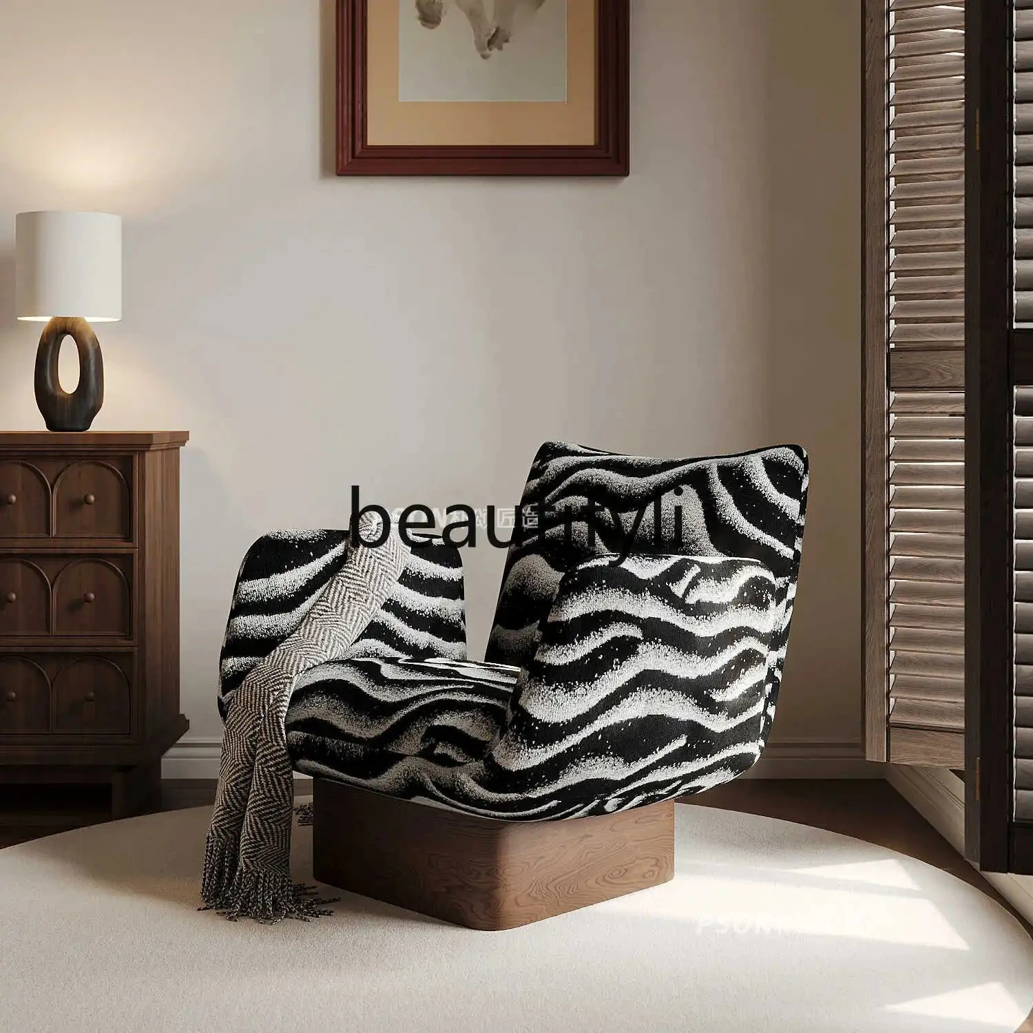 

Solid wood single leisure sofa living room medieval retro reclining chair resting area reception designer single chair