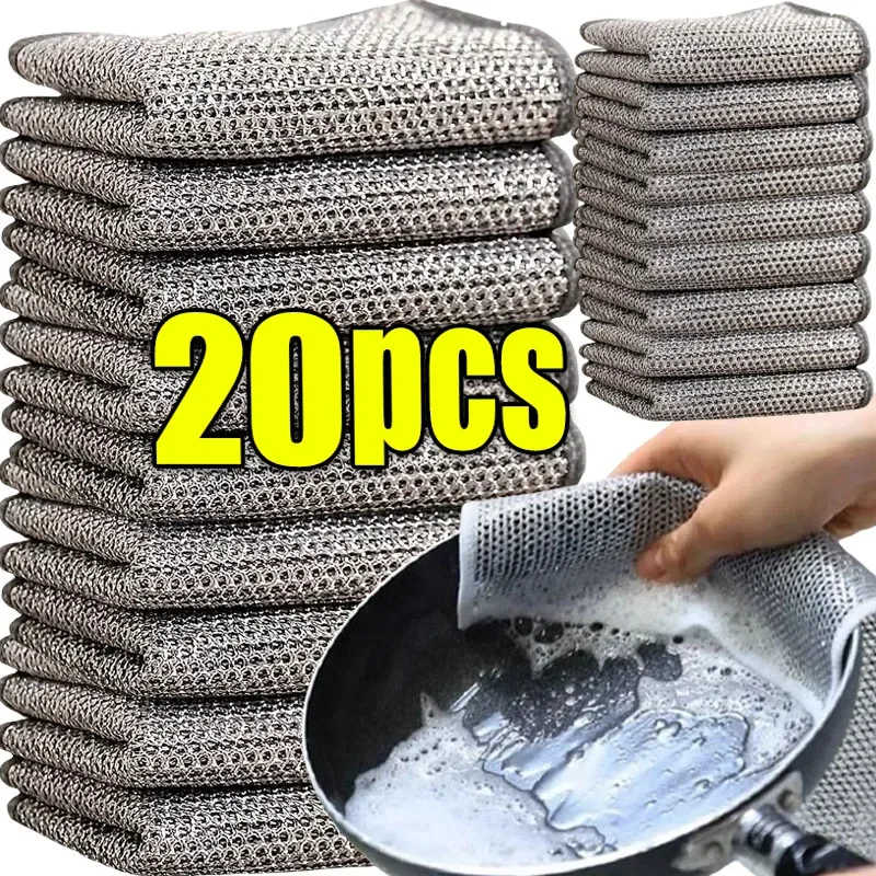 5/20pcs Wire Cleaning Cloth Double-sided Thickened Metal Silver Wire Rags Kitchen Dish Pot Washdishing Cloths Towel Clean Tools