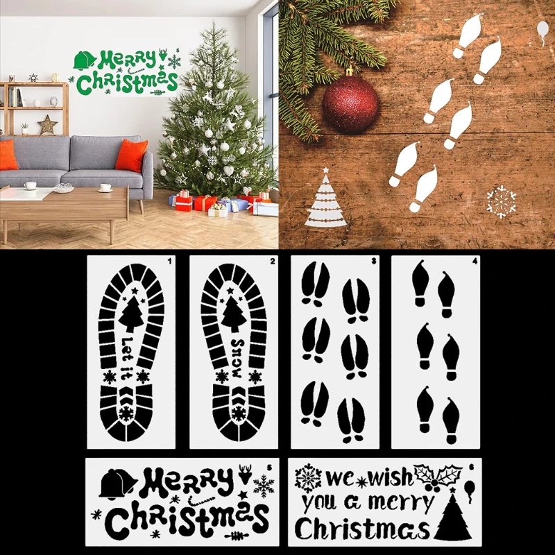 6ピース/パッククリスマス製図テンプレート大足ステンシル落書きツール