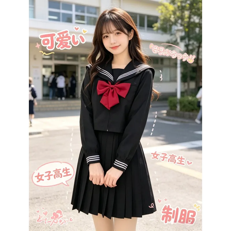 Original JK Sailor Suit White Three Lines Short Sleeve College Uniform Basic Pleated Skirt Outfit With Free Bow Tie White Socks