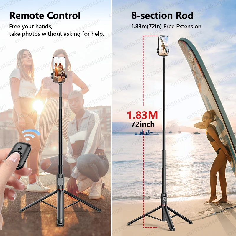 Treppiede per selfie stick wireless da 1830 mm, supporto pieghevole con luce opzionale per smartphone Balance Staffe per riprese dal vivo stabili