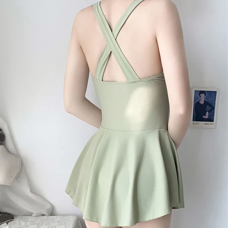 2pcs/set 2025 New Sexy Bikini Set with Cover-up loose Popular one-piece Swimsuit Women Fresh Pure Color Hot Spring Beach Dress