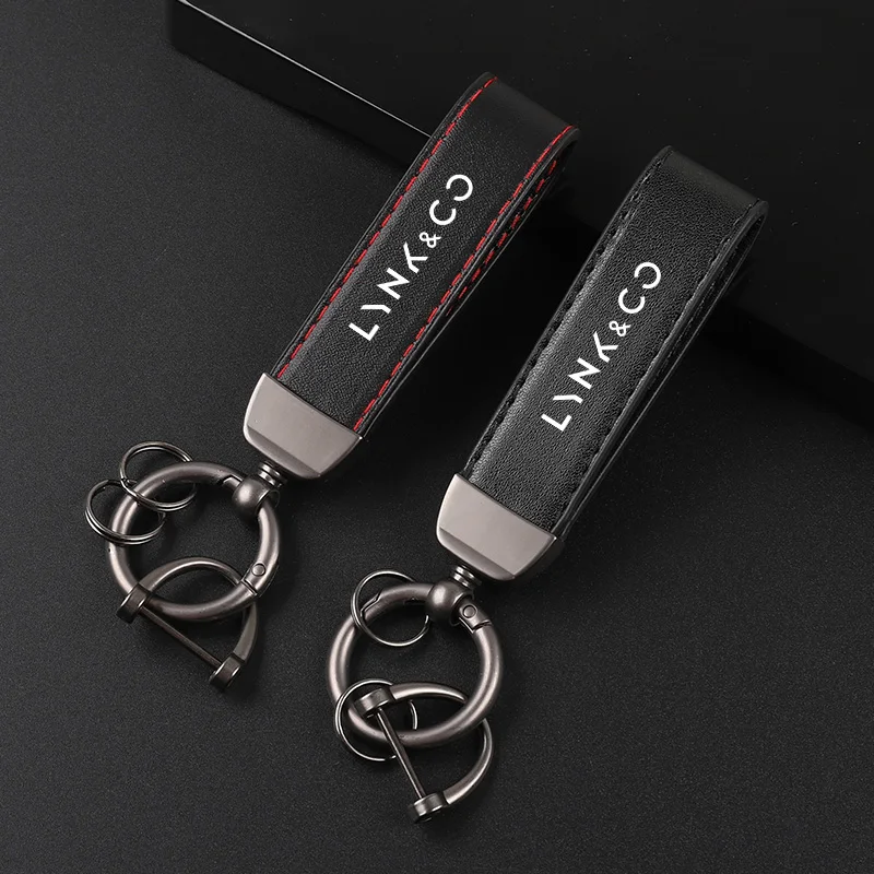 Deluxe Leather Keychain with Car Badge Keychain Pendant For Lynk-Co