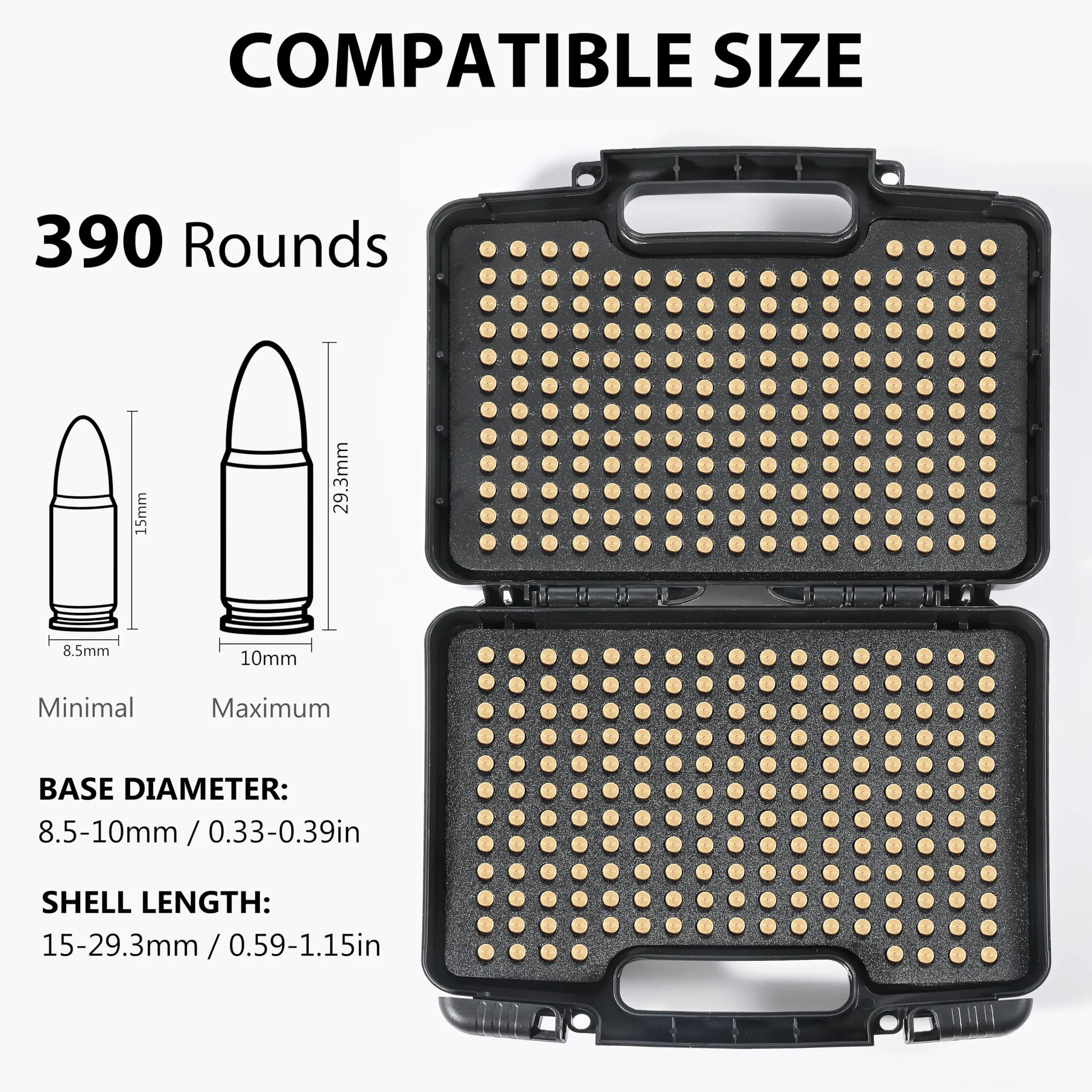 9mm Ammo Storage Case, Travel Safe/MilSpec/Waterproof Ammo Box, Bullet Case for 9mm Luger, 9x19mm Parabellum, 380ACP, 38 S&W, 356 TS&W,7.63mm Mannlicher,8mm Steyr,.357SIG