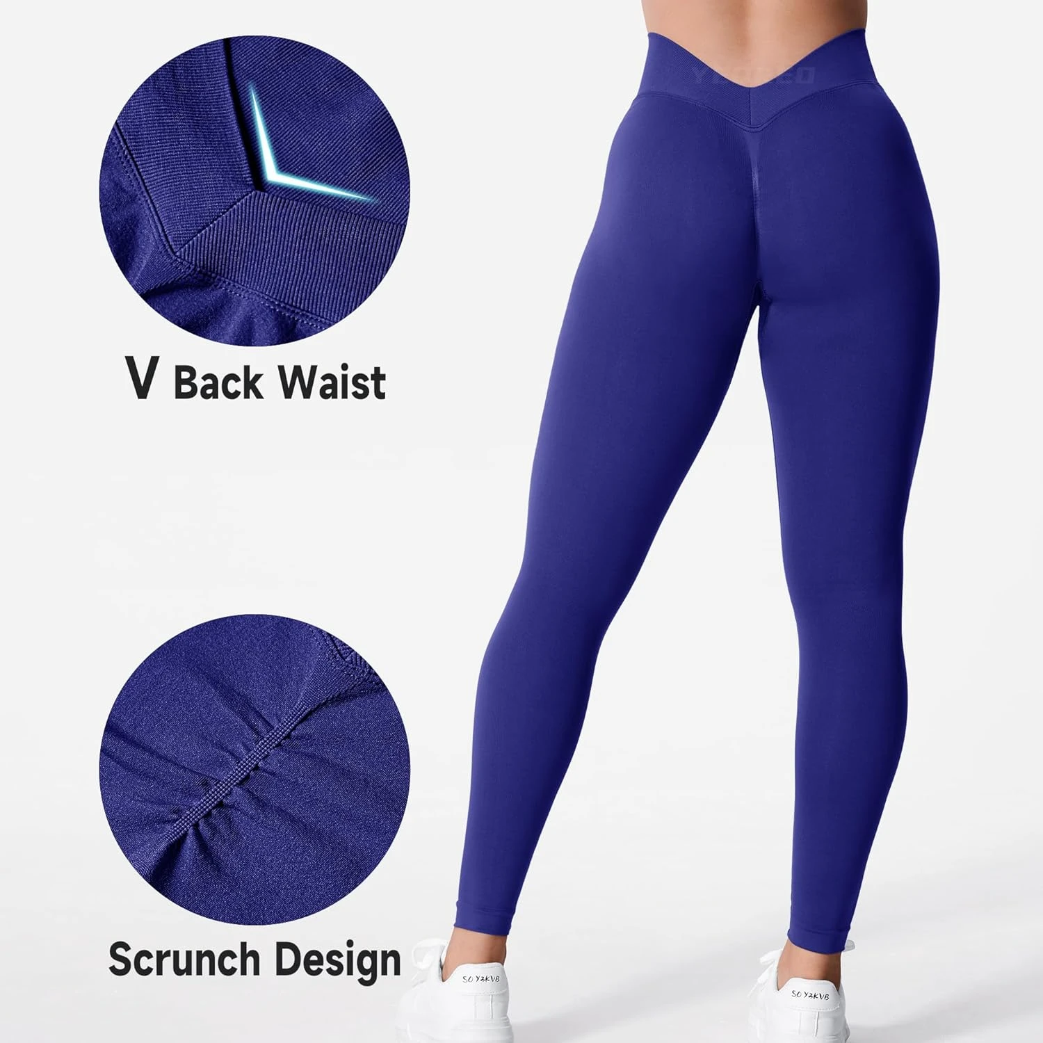 Stylish Black High Waisted Seamless Gym Yoga Leggings with Butt Lifting and V Back Design - YEOREO Liz Scrunch Workout Leggings