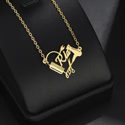 Fashion Custom Name Necklace for Women High-End Stainless Steel Jewelry Personalized Comb Scissors Hair Dryer Love Gift for Girl