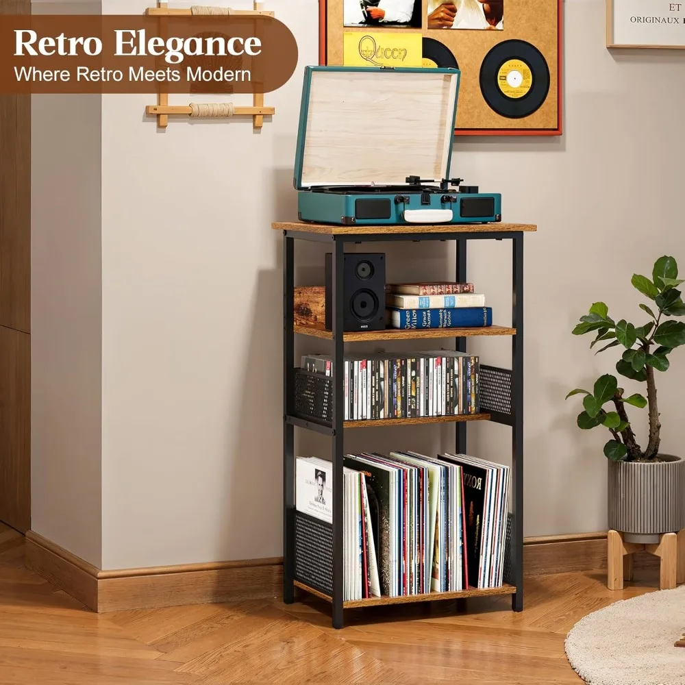 حامل مشغل مع مساحة تخزين تصل إلى 100 ألبوم و40 قرص مضغوط، وحدة تخزين تسجيلات الفينيل من 4 طبقات لغرفة المعيشة، وحامل القرص الدوار #2