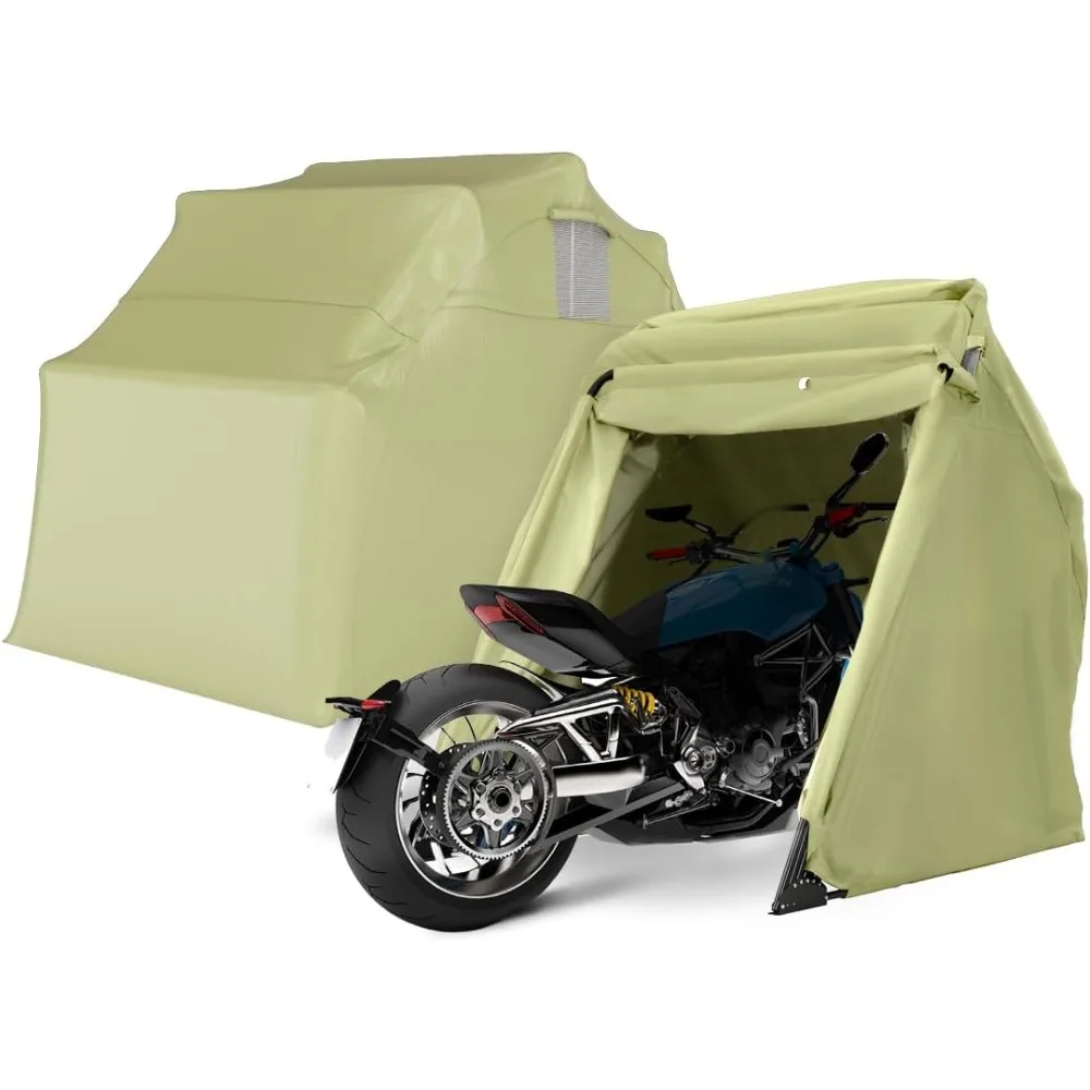 

Укрытие для хранения мотоцикла размером 136 x 54 дюйма с кодовым замком и сумкой для переноски, сверхмощная гаражная палатка с крышкой для автомобиля с 2 свернутыми боками