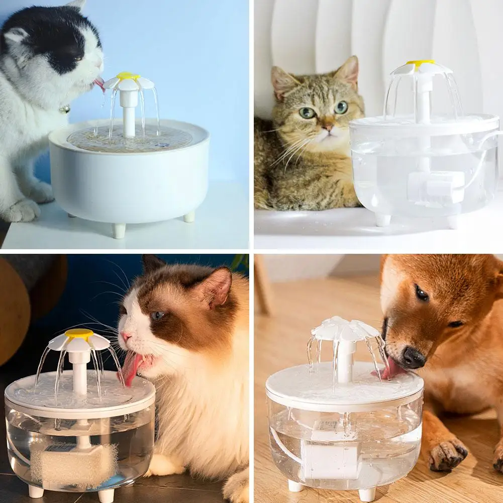 Automatic Circulating Pet Water Fountain Cat Mute Water Water Water Outage Transparent Dispenser Off Petal Power Dog Filter A0K7