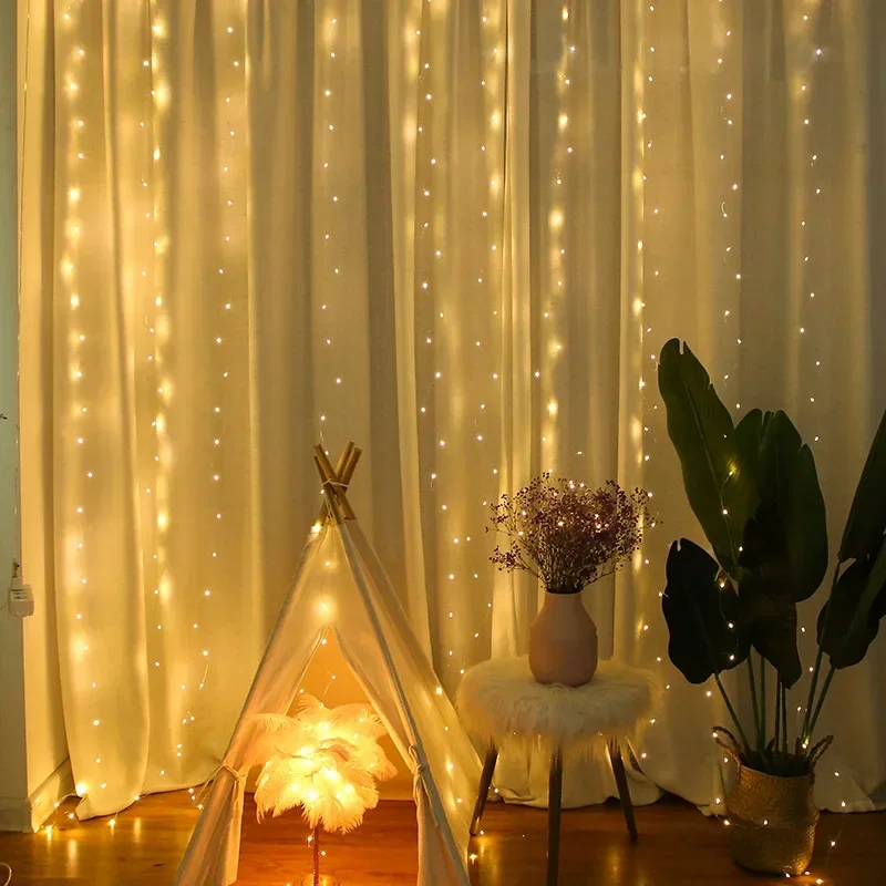 LED Fairy String Curtain Light 3/4/6M Christmas Lights 8 Mode Remote USB Festoon Christmas Decor For Home Holiday New Year Lamp