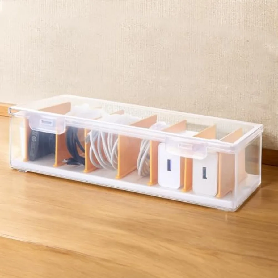 

Clear Cable Organizer Box with Lid, Plastic Charger Cable Cord Storage Organizer, Office Desk Organizers, Multifunctional Acces