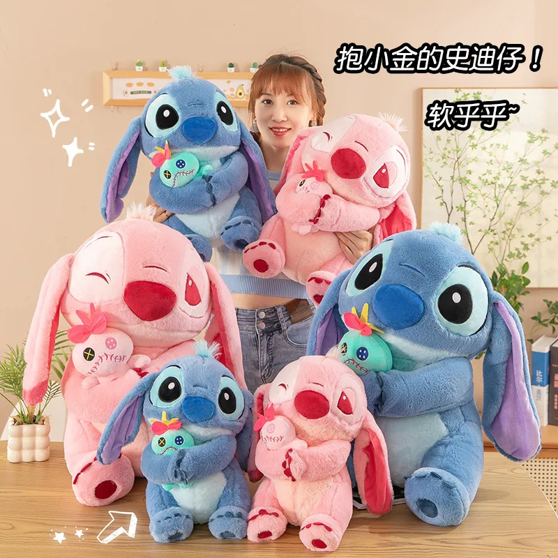 Animation New Disney Lilo & Stitch Plush Toy Cute Angel Girl Birthday Gift Bolster Stuffed Doll Room Decoration Kawaii Kid Toys