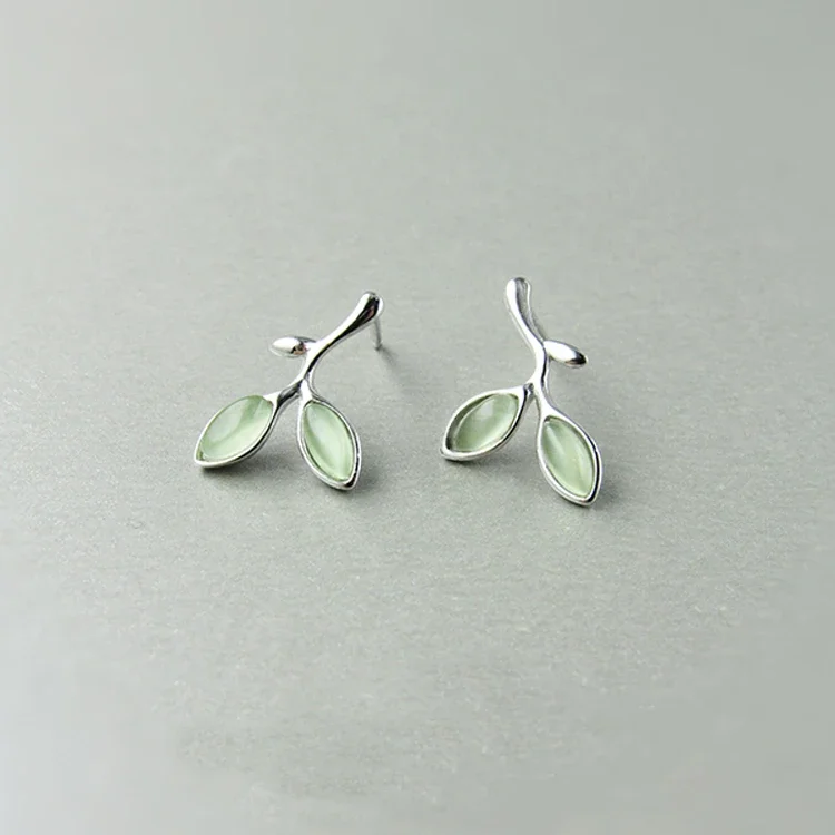 

Green leaves Earrings 925 Sterling Silver Earrings for Women Statement Jewelry Brincos Pendientes bijoux
