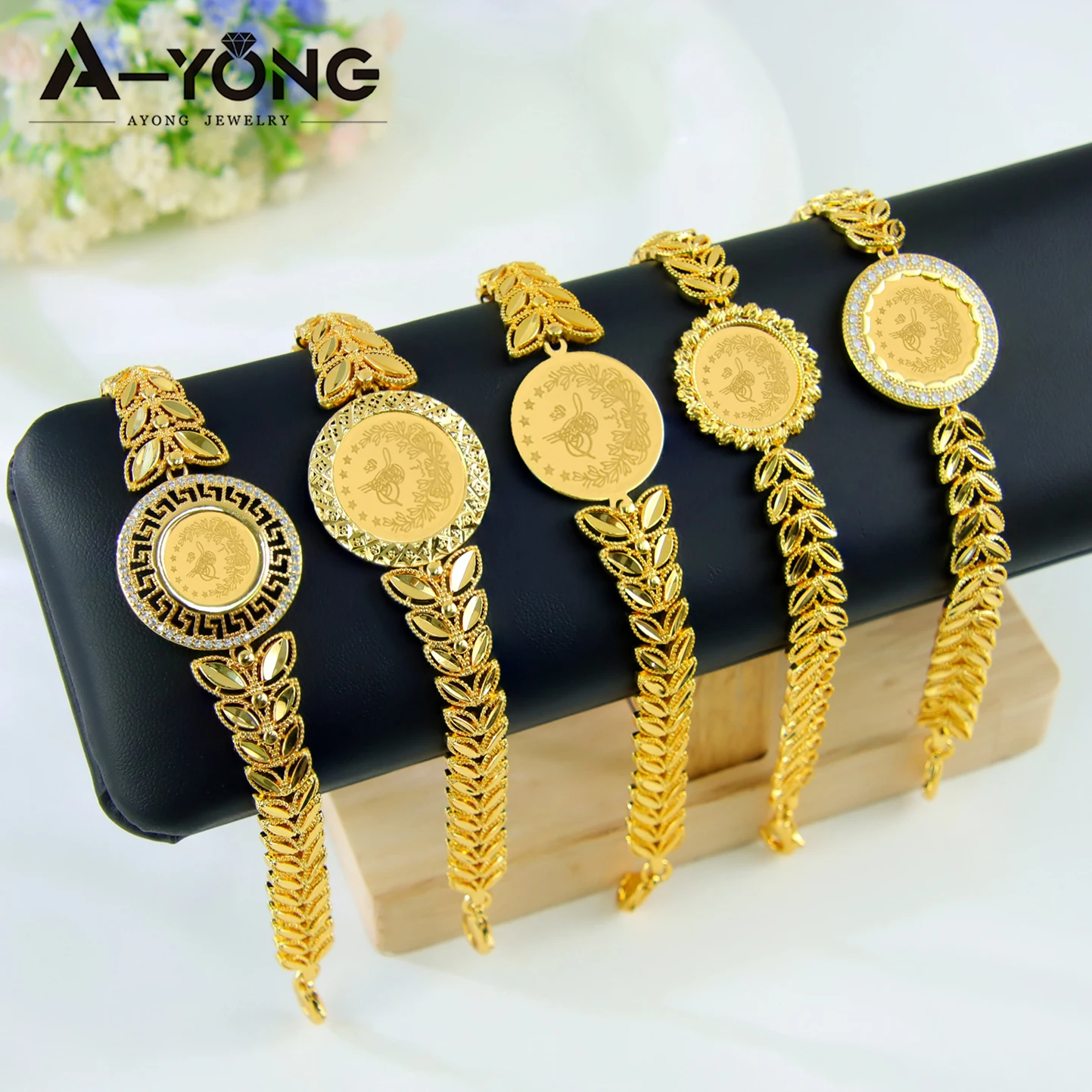 Turkish Classic Gold Coins Bracelet 21k Gold Plated Dubai Elegant Bridal Wedding Cuff Bangles Arabic Women Event Party Jewelry