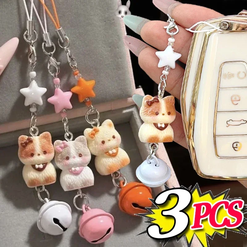 

Cute Cat Keychain Cartoon Keyring Kawaii Phone Charm with Bell Star Pendant Bag Car Key Holder Accessories for Women Girls Gift