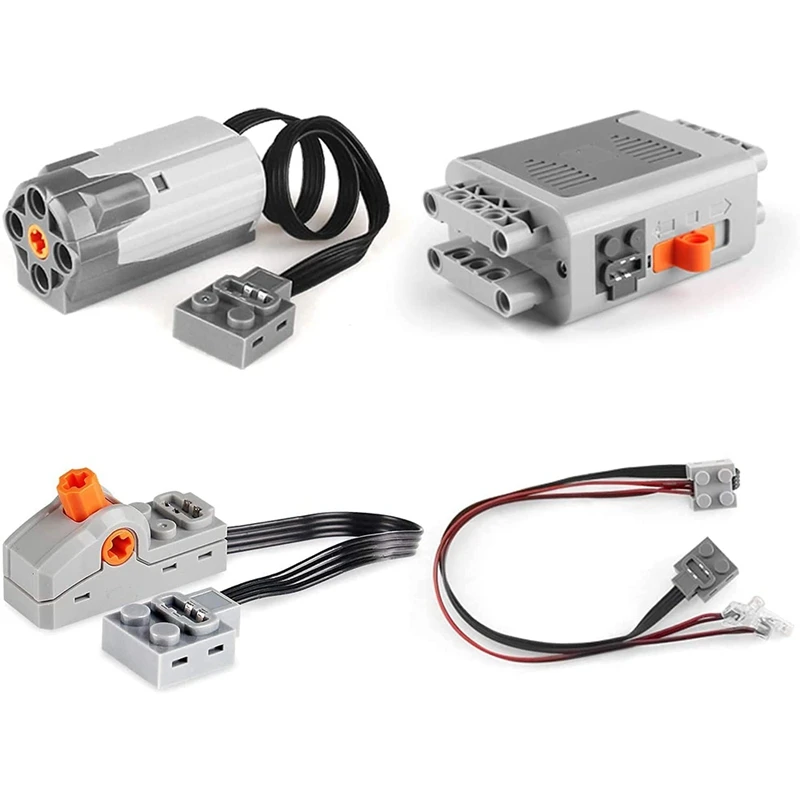 

2025 New 4Pack Technology Power Function Motor Building Block Part Kit 1 Medium Motor, 1 Battery Box, 1 Light Cable,1 Switch