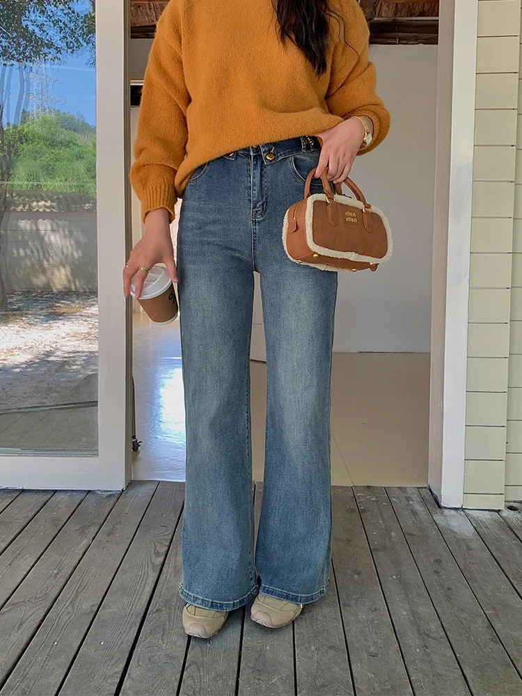 

Lin Da Hui, осенне-зимние прямые джинсы больших размеров, женские модные утягивающие универсальные длинные джинсовые брюки для груши с надписью...